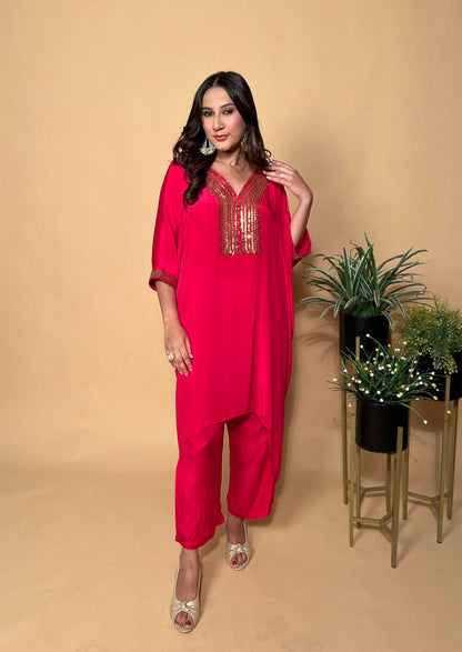 Red Festive Kaftan Style Set