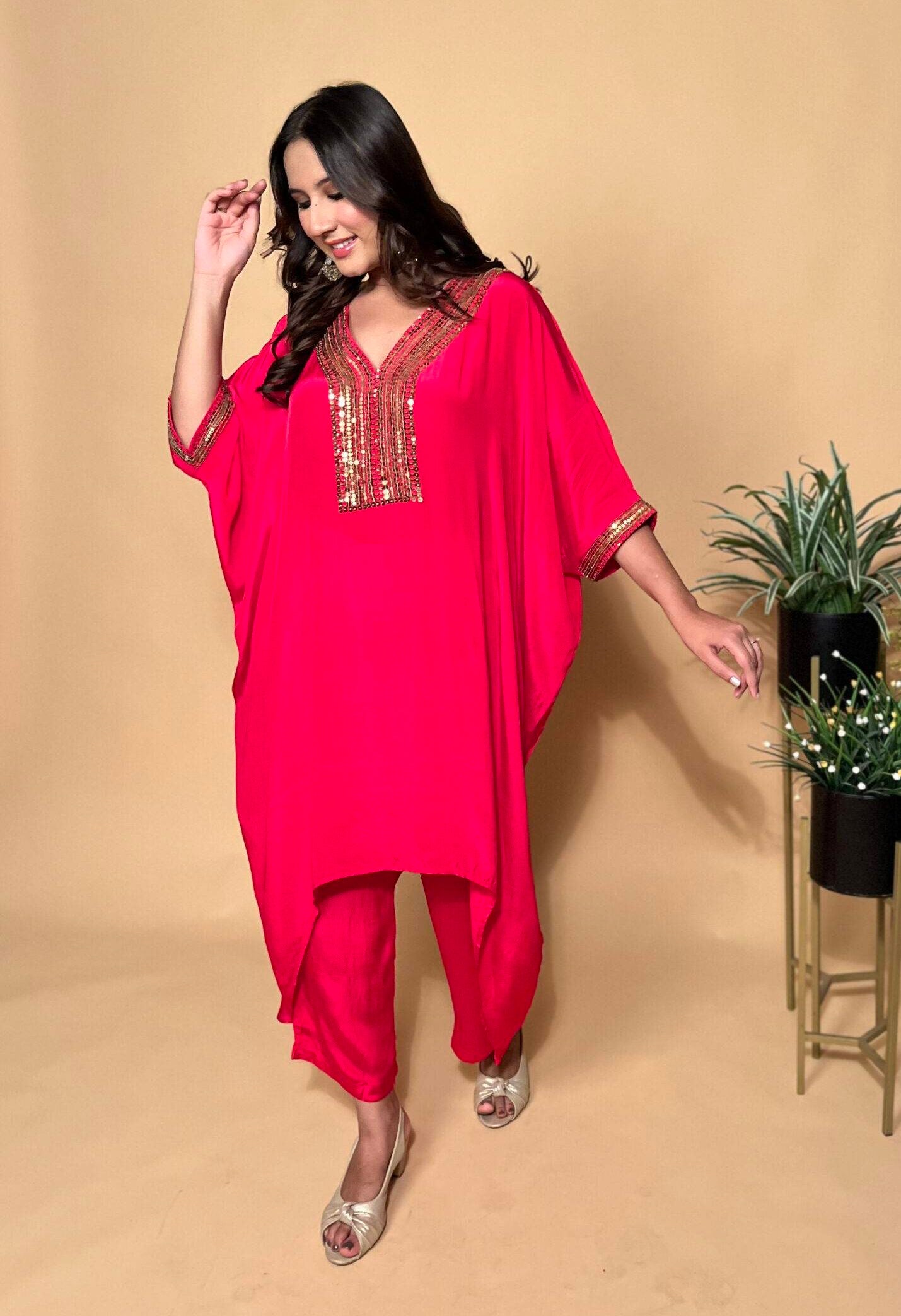 Red Festive Kaftan Style Set