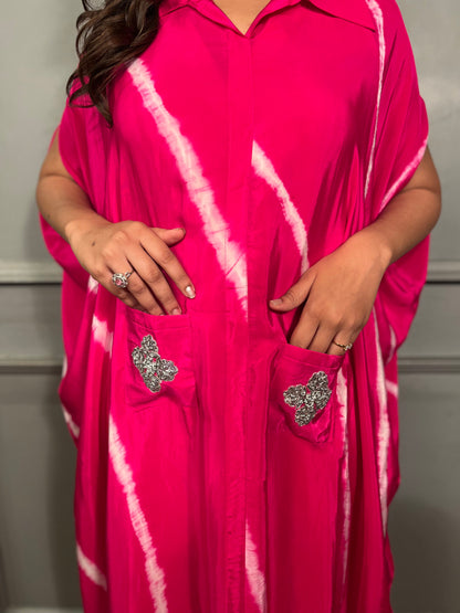 Pink Tie-Dye Kaftan Dress