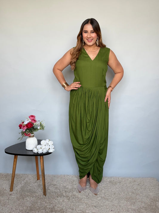 Green Cowl Dress With Jacket