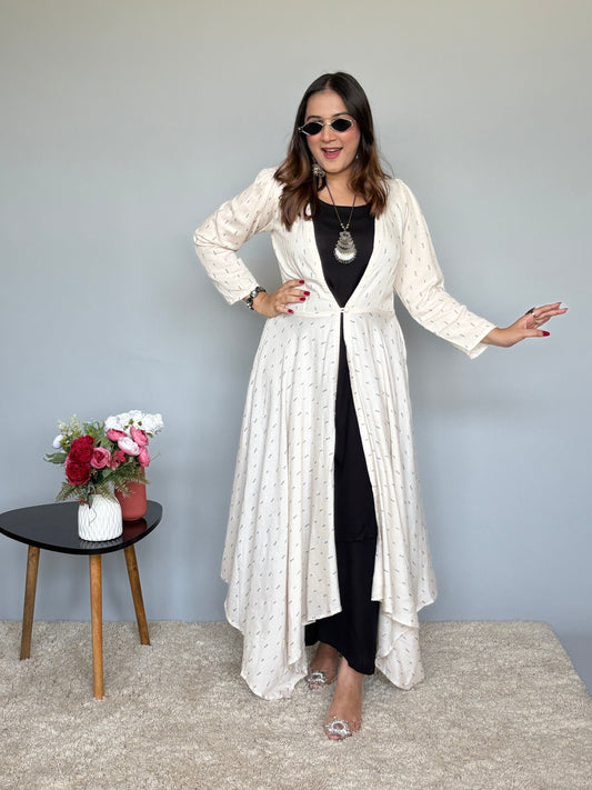 White Jacket Set With Black Top And Pants