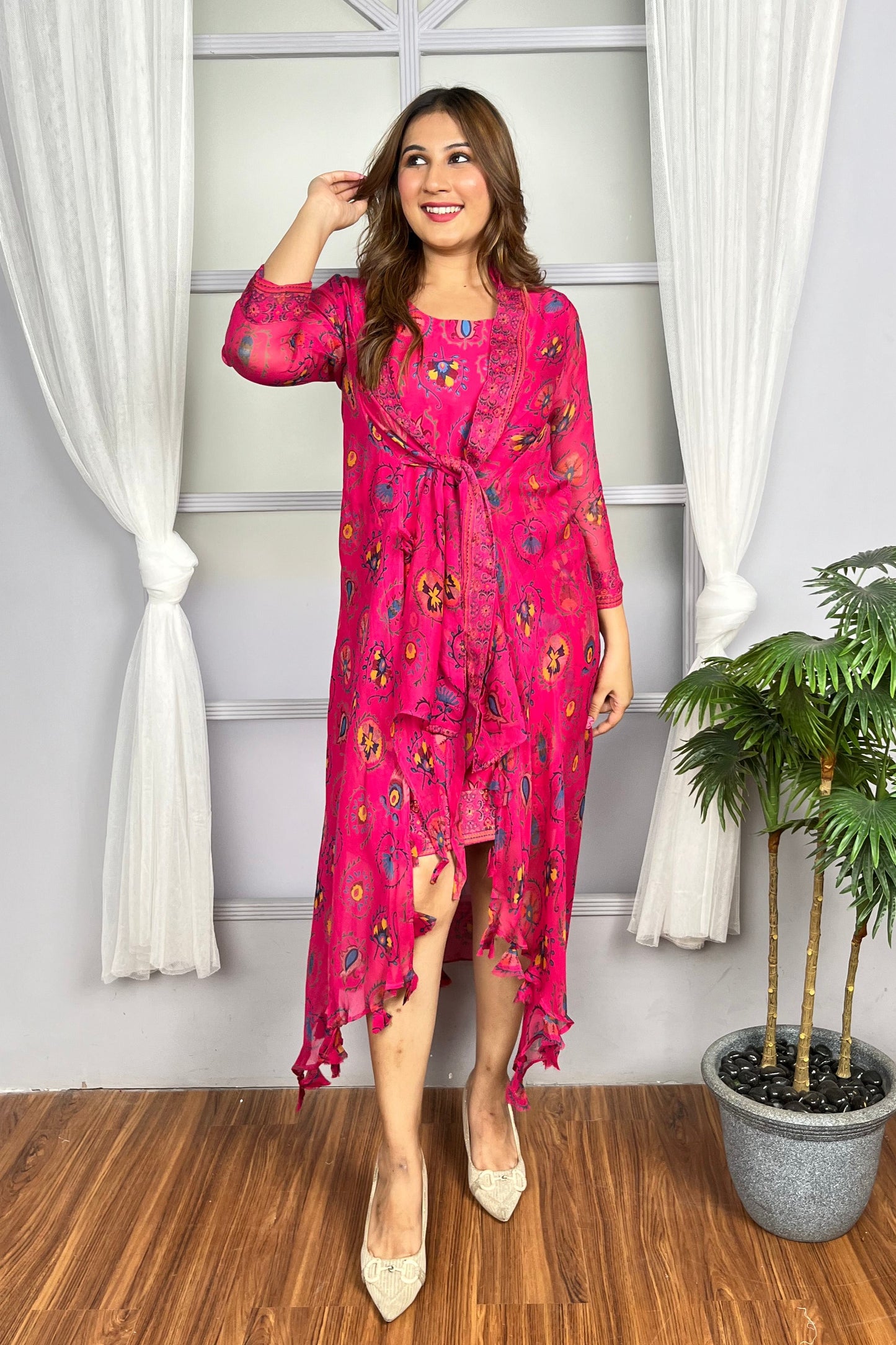 Pink Printed Dress with Matching Cover-up