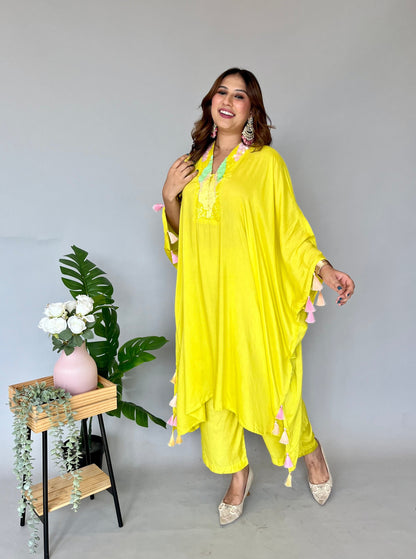 Yellow Kaftan Co-ord Set with Tassels