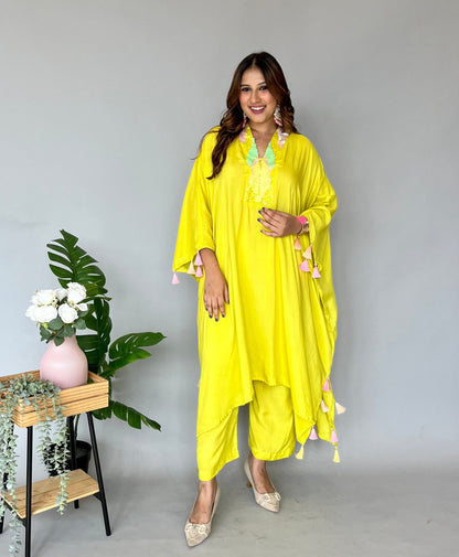 Yellow Kaftan Co-ord Set with Tassels