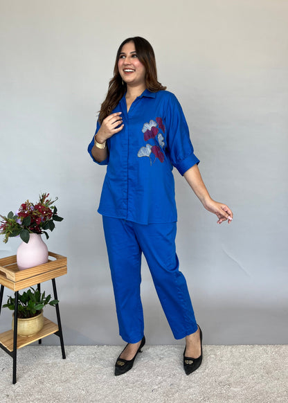 Blue Co-ord Set with Embroidery