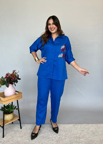 Blue Co-ord Set with Embroidery