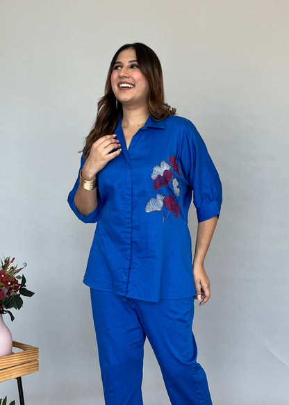 Blue Co-ord Set with Embroidery