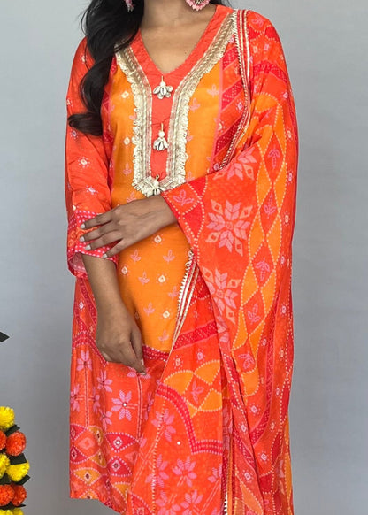 Vibrant Orange Dupatta Set with Embroidery