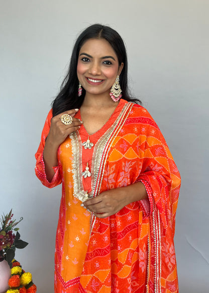 Vibrant Orange Dupatta Set with Embroidery