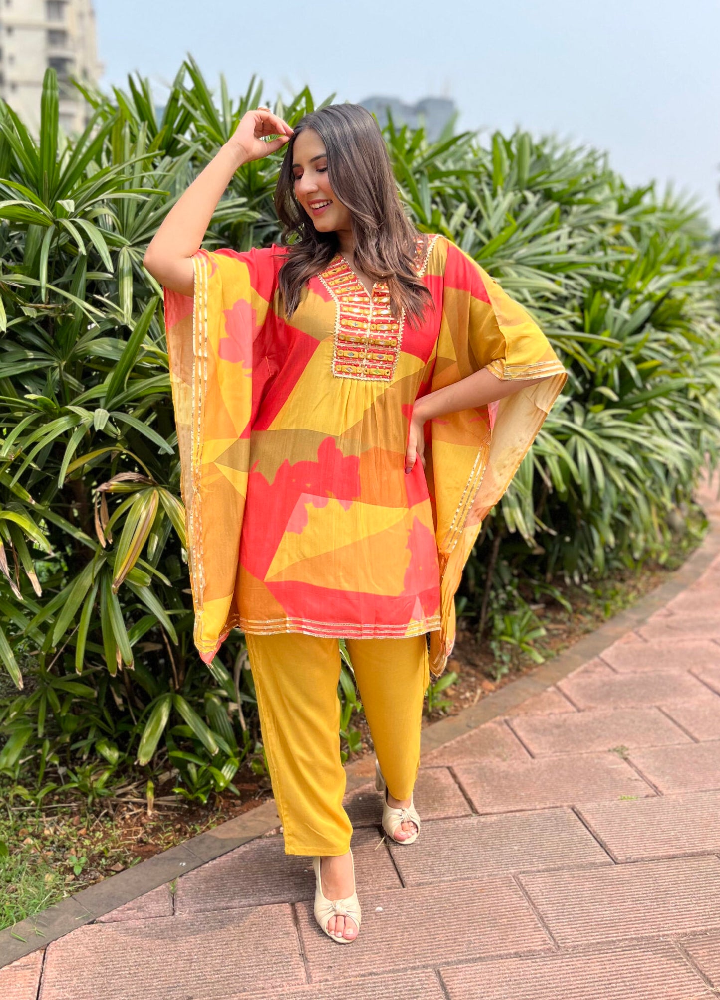 Red-Yellow Kaftan Set