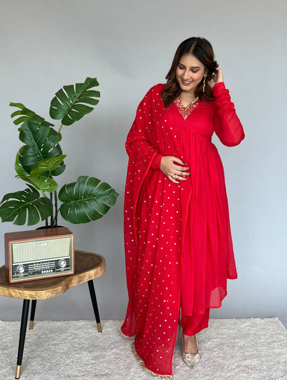 Red Anarkali Dupatta Set