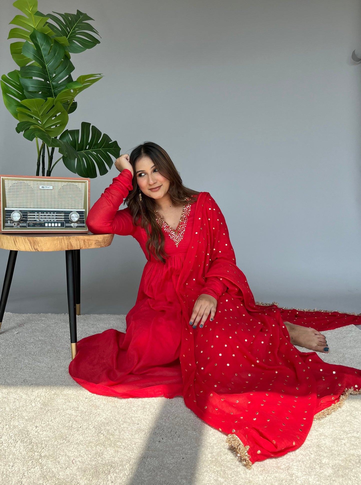 Red Anarkali Dupatta Set