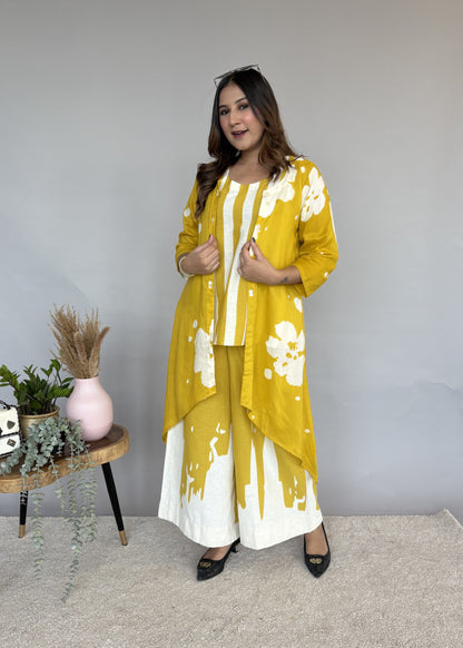 White & Yellow Printed 3 piece Set