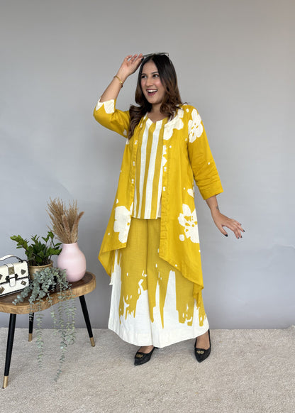 White & Yellow Printed 3 piece Set