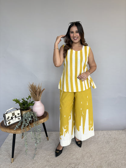 White & Yellow Printed 3 piece Set