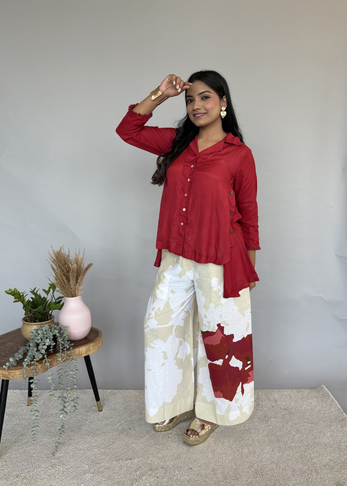 Red Top & Printed Pants Co-ord Set