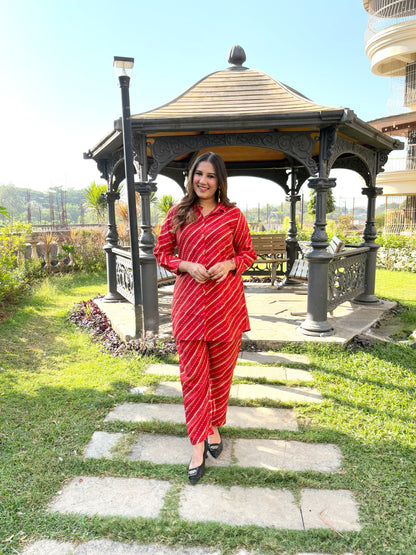 Red Co-ord Set with Stripped Print