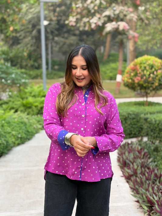 Purple Bandhani Print Shirt