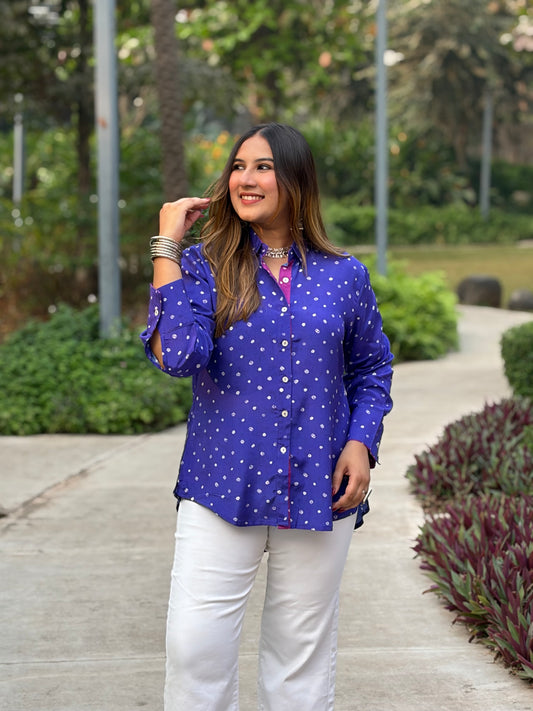 Royal Blue Bandhani Print Shirt