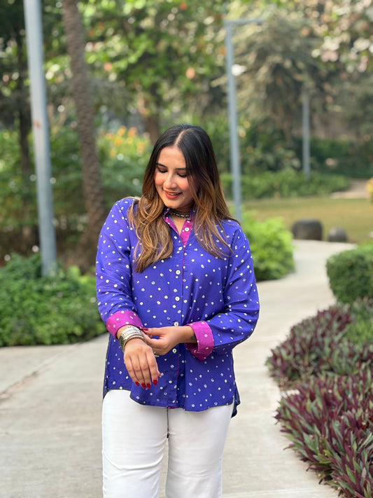 Royal Blue Bandhani Print Shirt