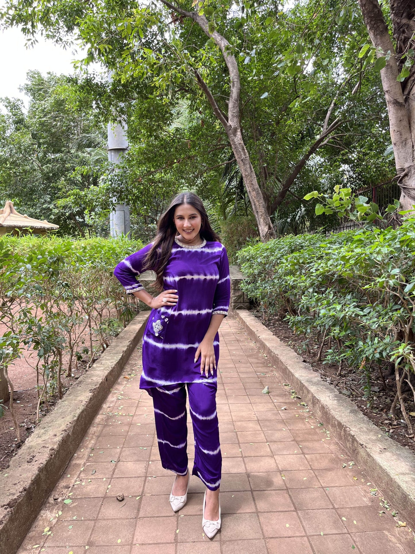 Purple Tie-Dye Set with Dhoti Pants