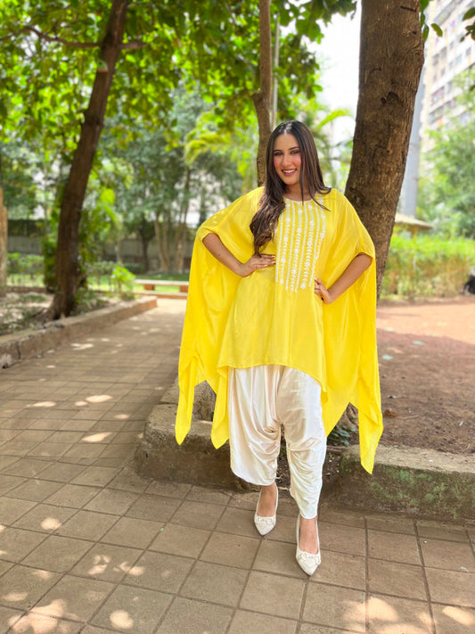 Yellow Kaftan Style Kurta Set