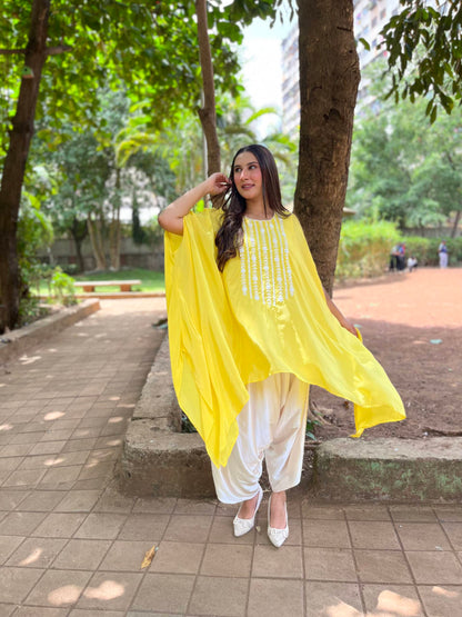 Yellow Kaftan Style Kurta Set