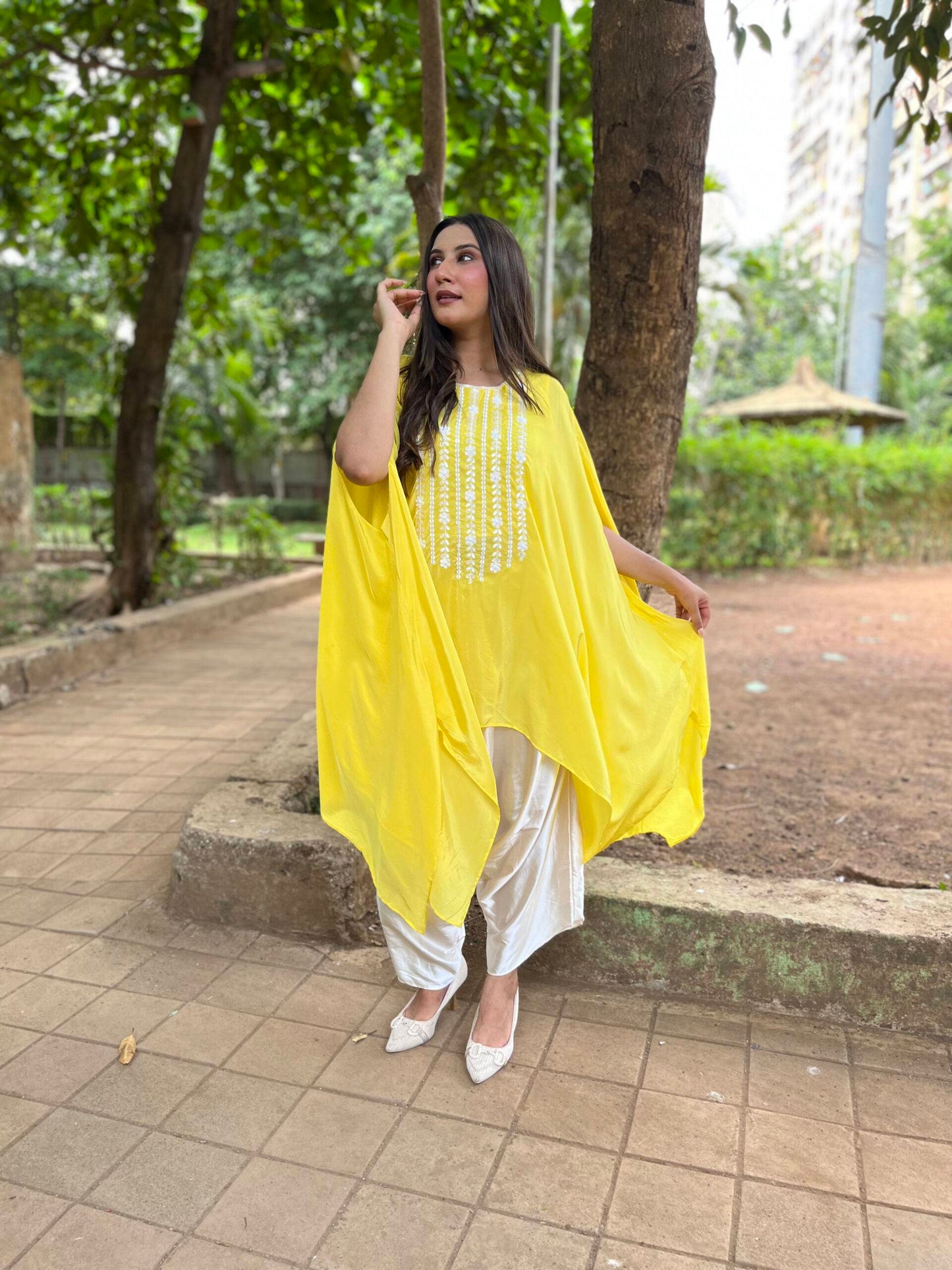 Yellow Kaftan Style Kurta Set