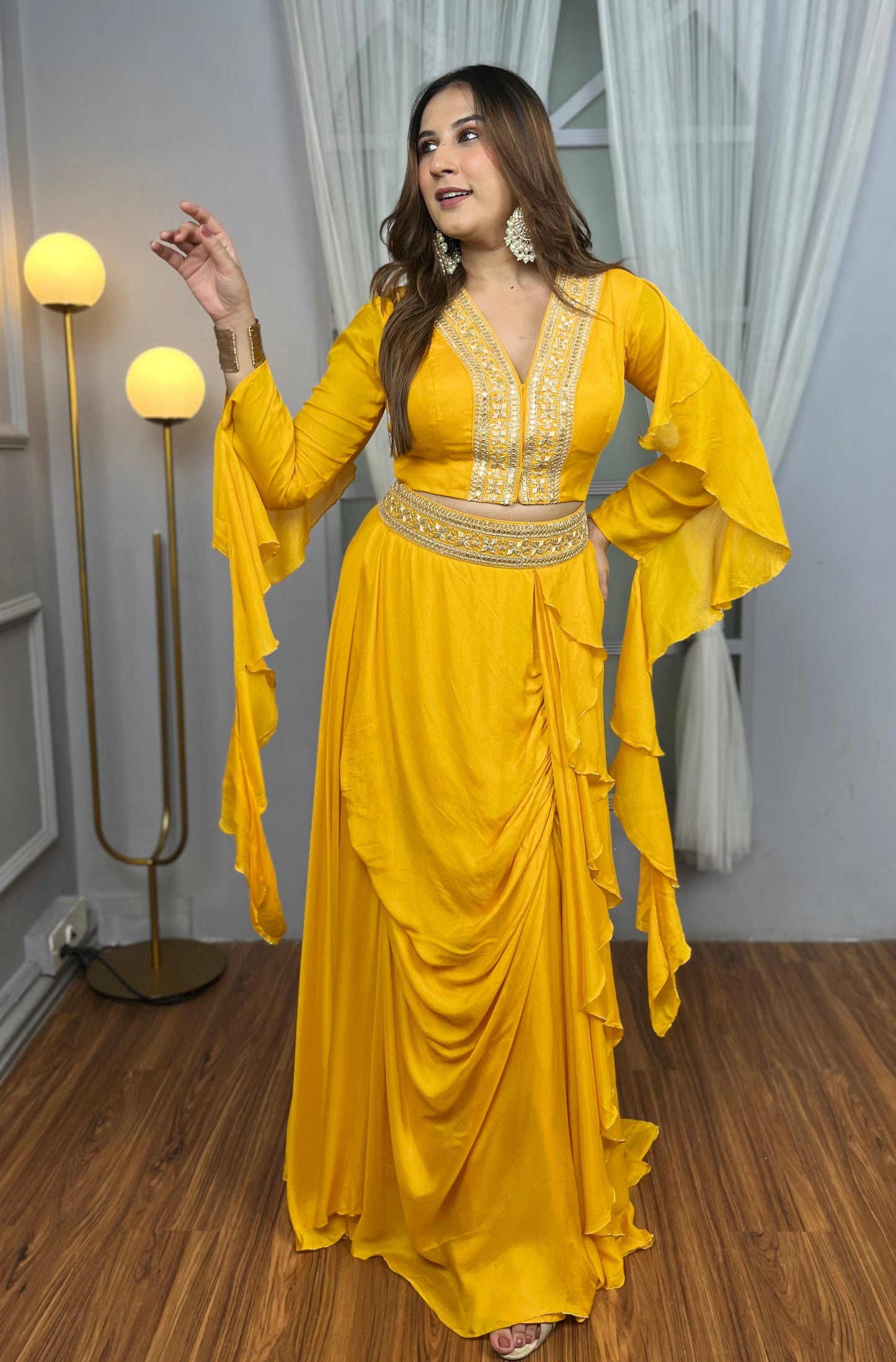 Yellow Lehenga Set with Embroidery