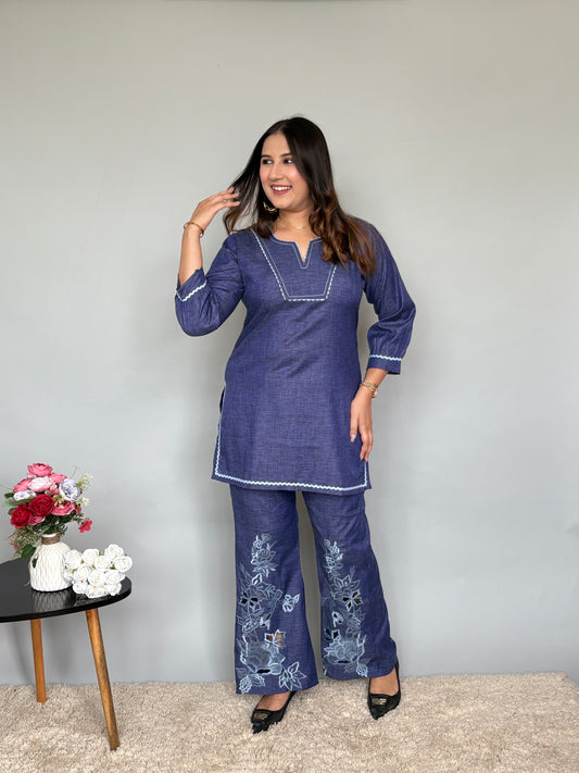 Indigo Blue Co-ord with Embroidered Pants