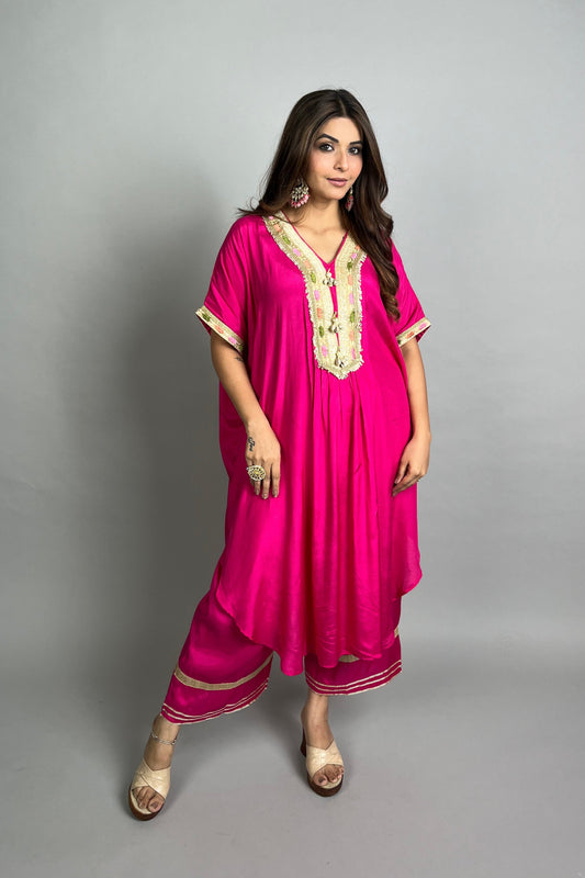 Pink Kaftan Set with Embroidery