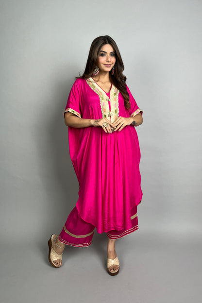 Pink Kaftan Set with Embroidery