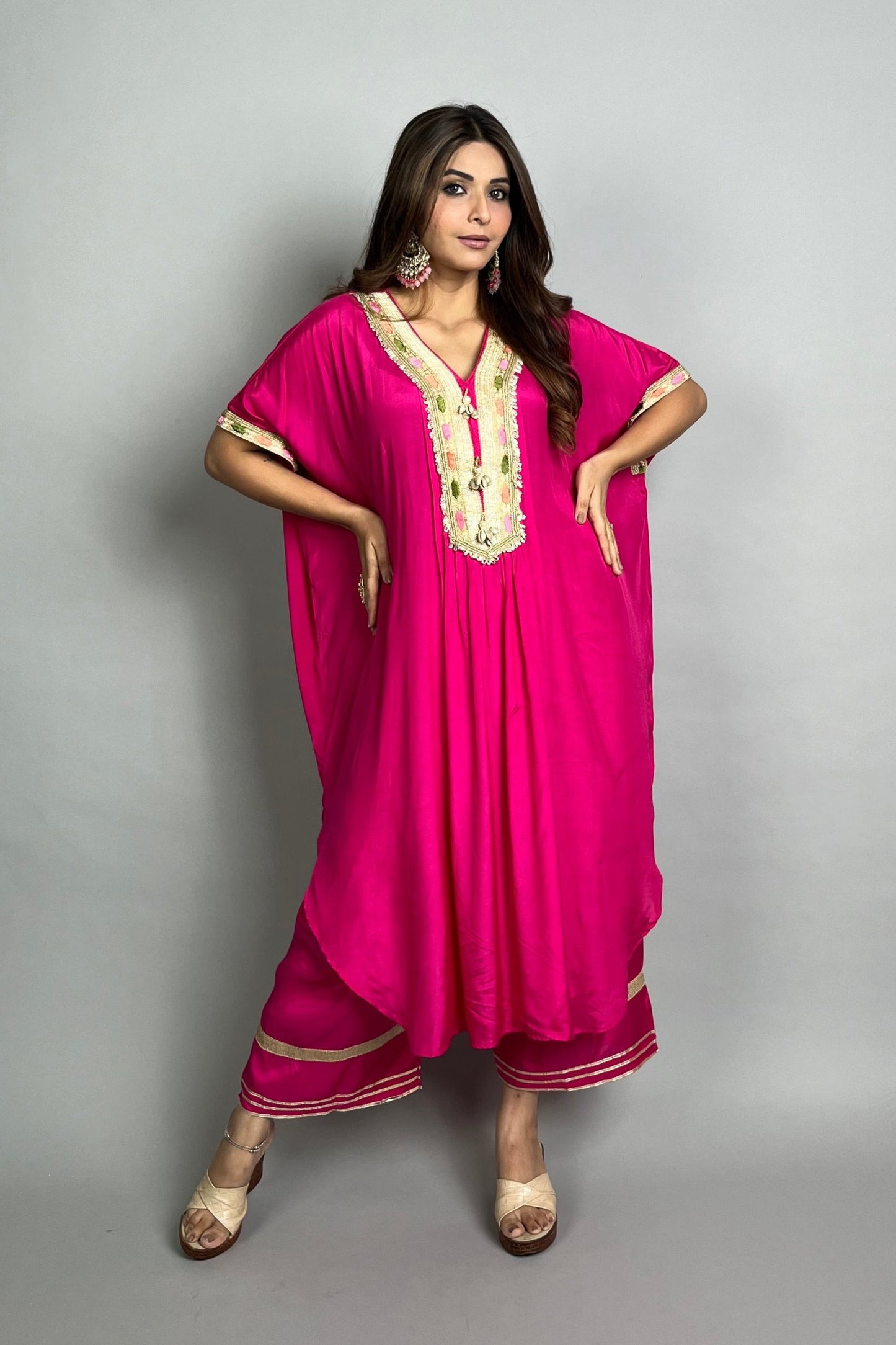 Pink Kaftan Set with Embroidery