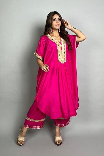 Pink Kaftan Set with Embroidery