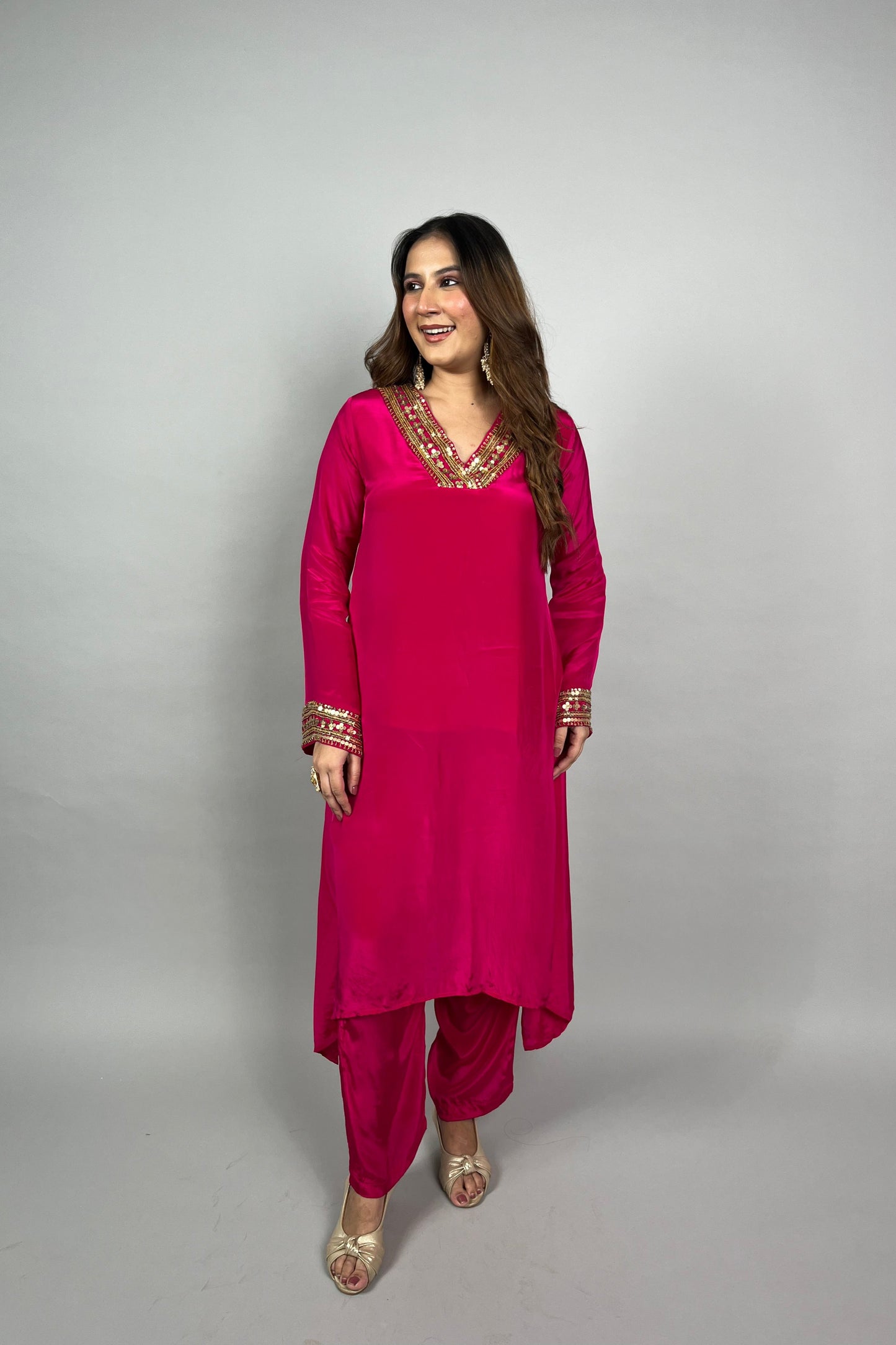 Vibrant Pink Fusion Set with Embroidery