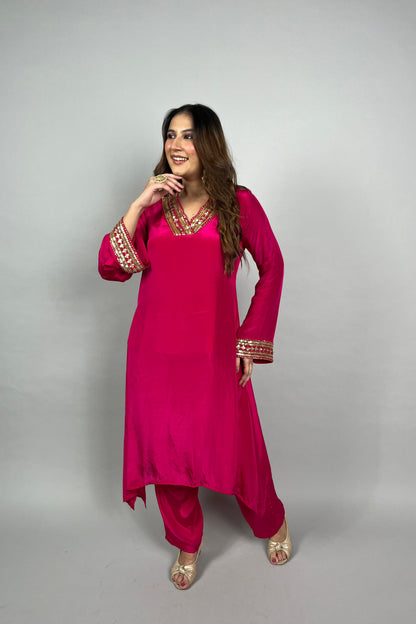 Vibrant Pink Fusion Set with Embroidery