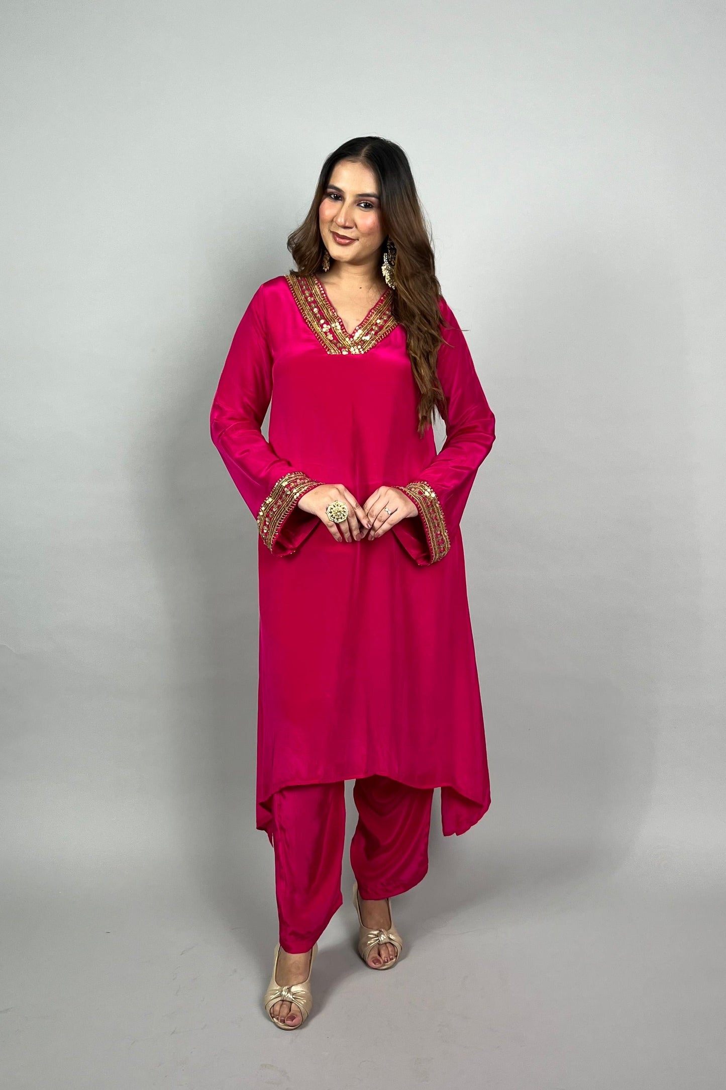 Vibrant Pink Fusion Set with Embroidery