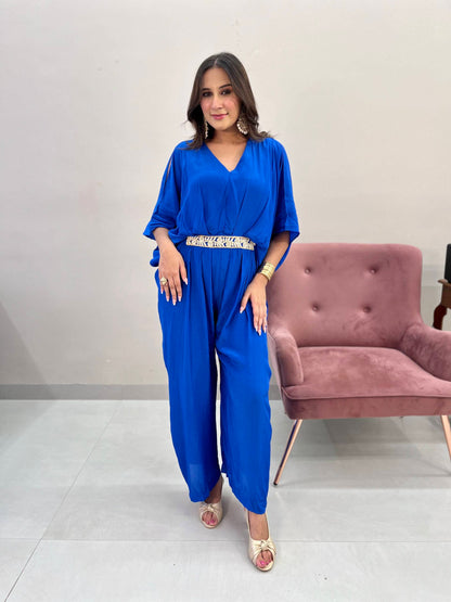 Cobalt Blue Jumpsuit with Embroidered Belt