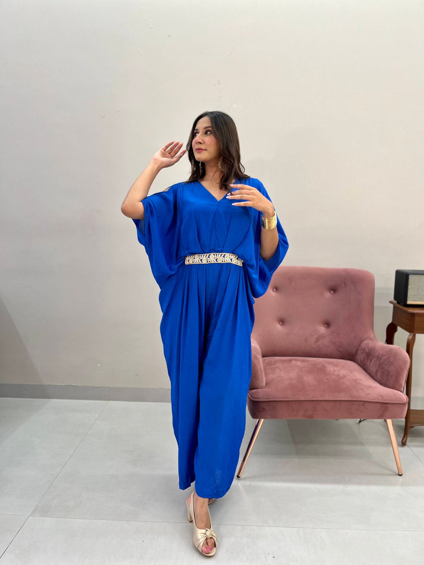 Cobalt Blue Jumpsuit with Embroidered Belt