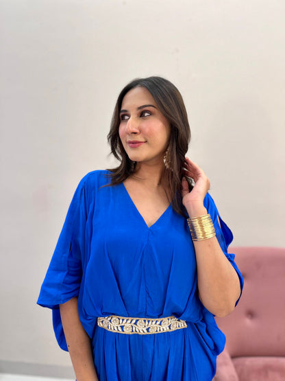 Cobalt Blue Jumpsuit with Embroidered Belt