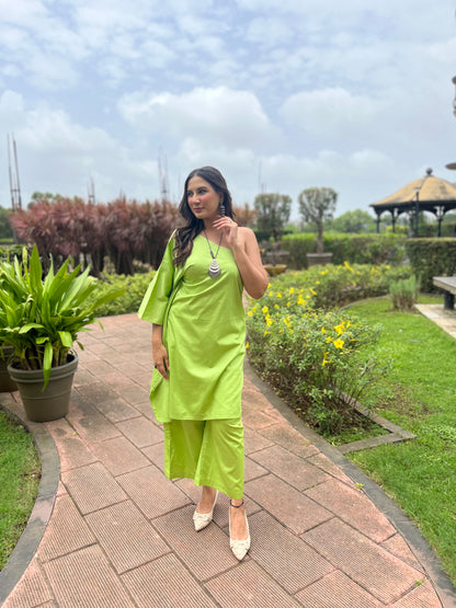 Light Green 1 Shoulder Kaftan Coord Set