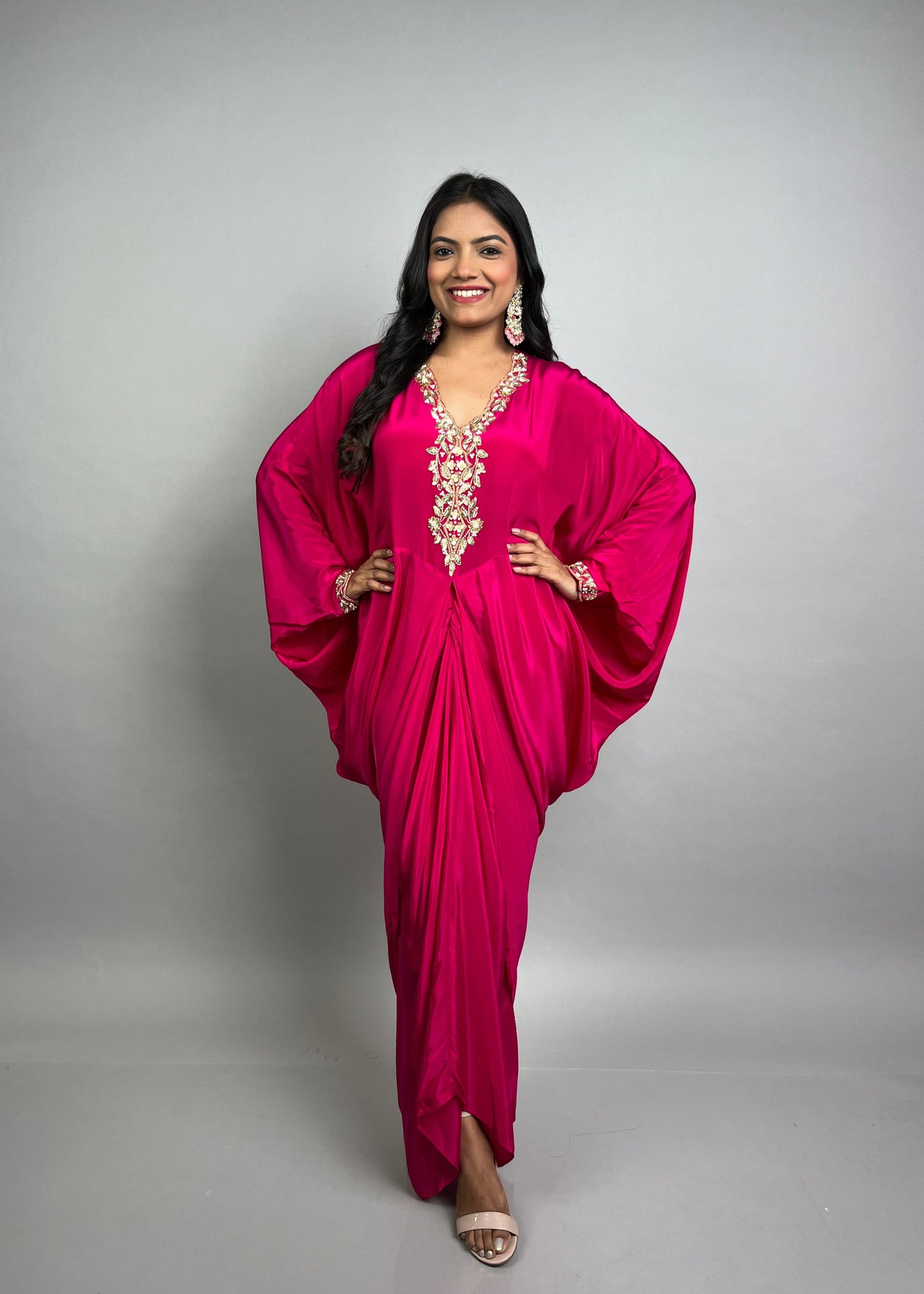 Rani Pink Kaftan & Pleated Fusion Set