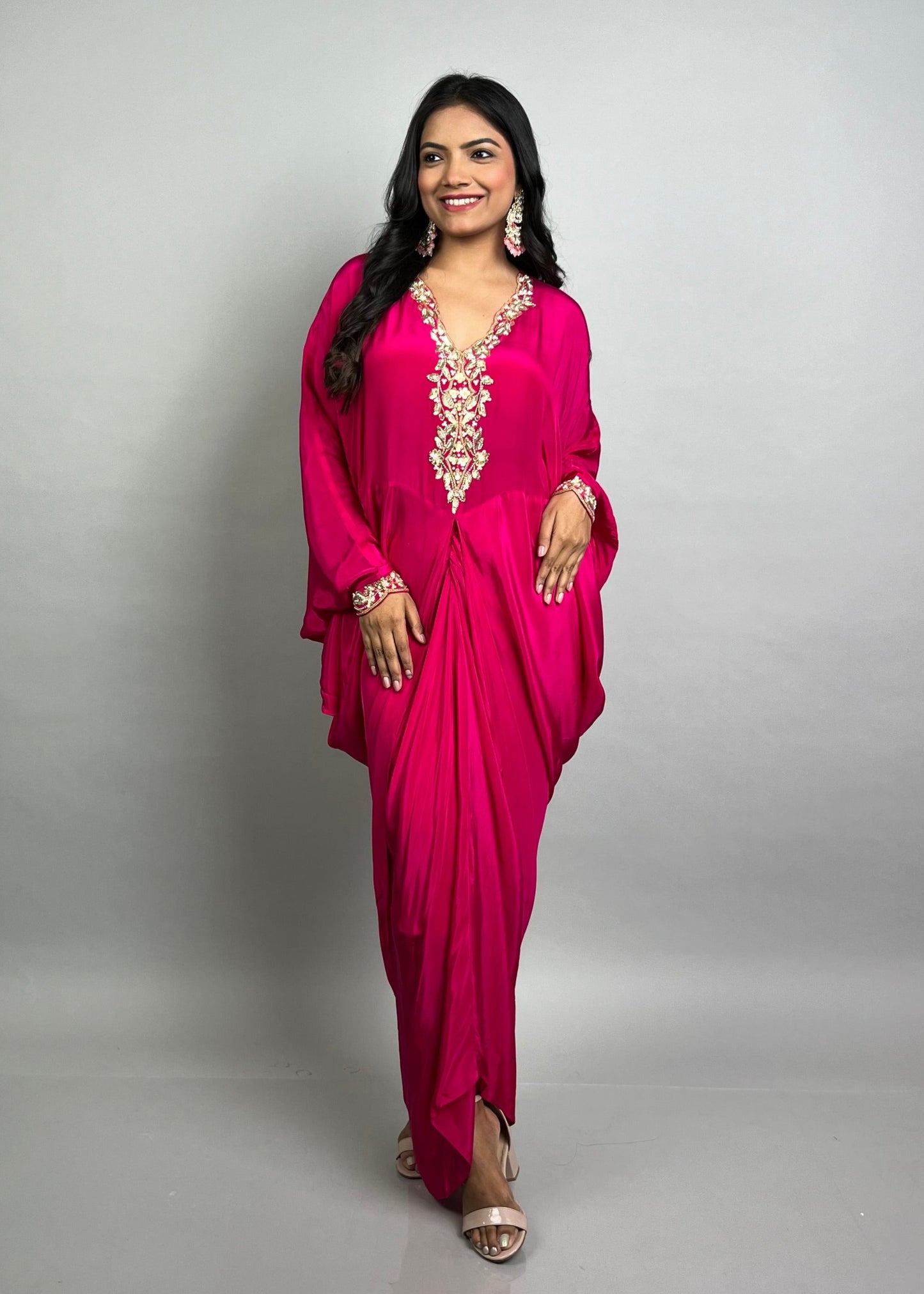 Rani Pink Kaftan & Pleated Fusion Set