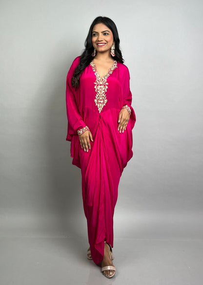 Rani Pink Kaftan & Pleated Fusion Set