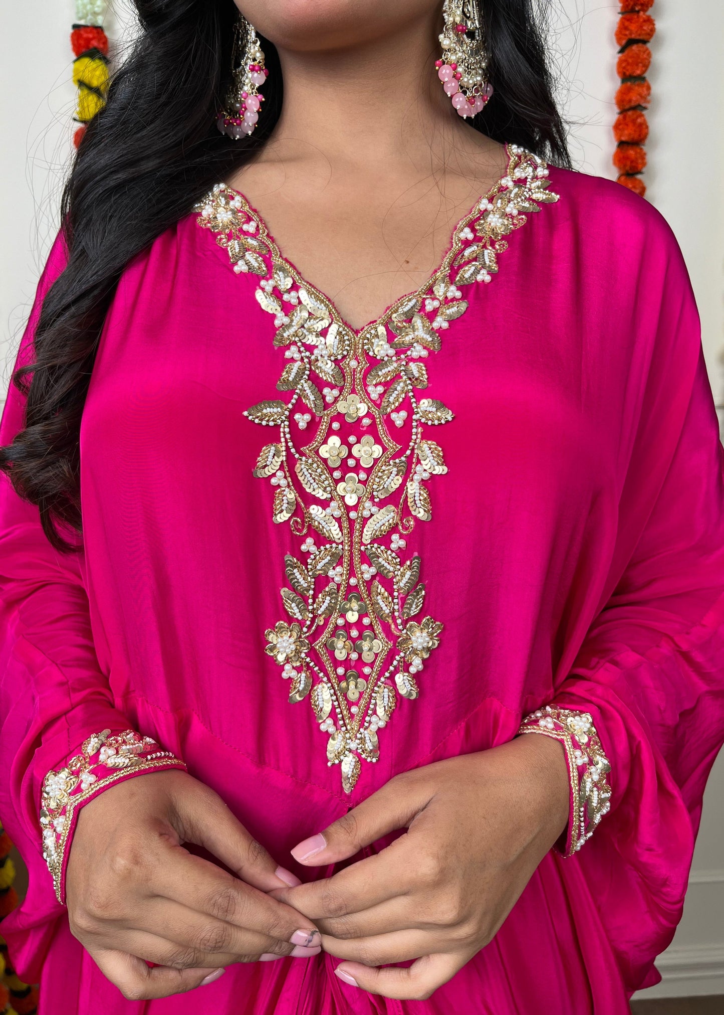 Rani Pink Kaftan & Pleated Fusion Set