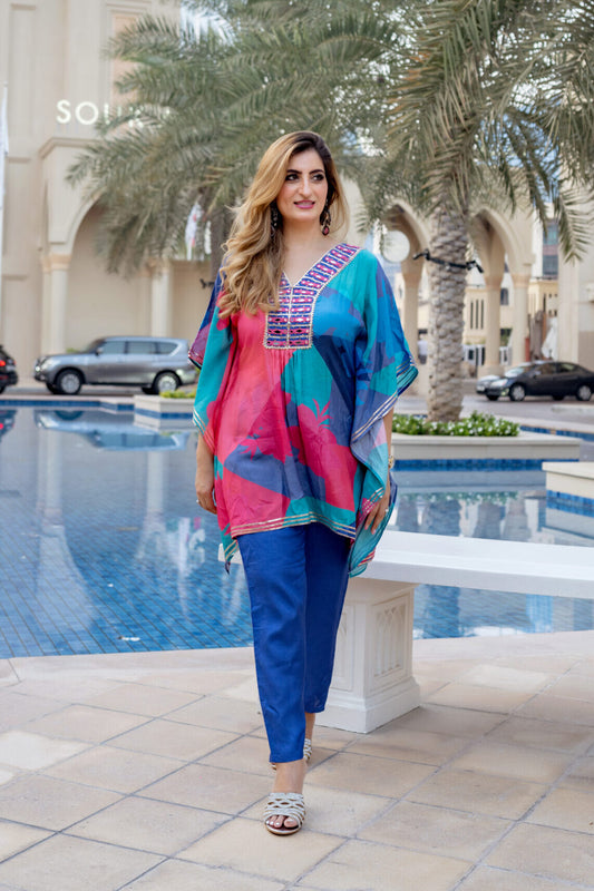 Blue-Pink Kaftan Set