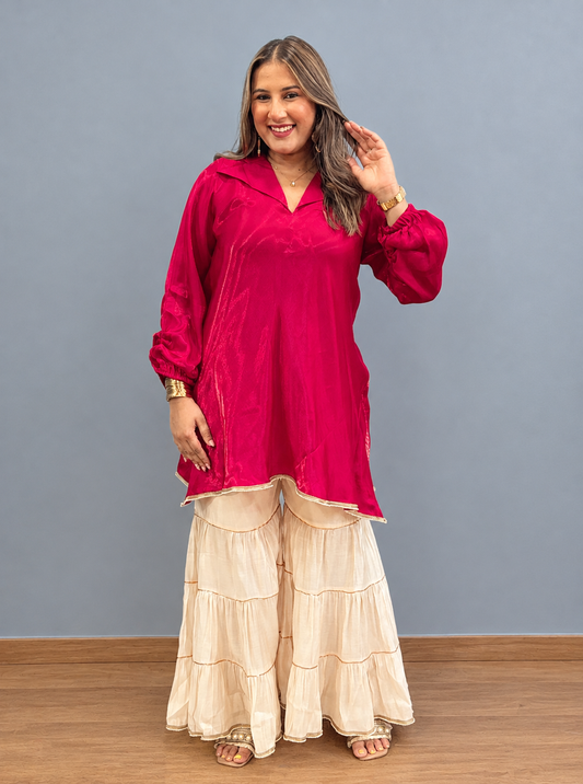 Vibrant Pink & Ivory Sharara Set