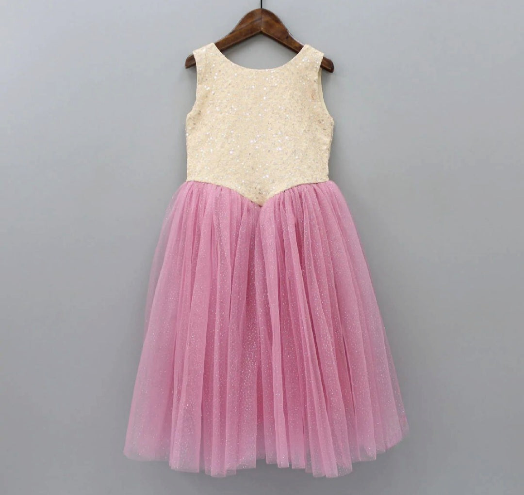 White & Pink Sequence Tulle Dress (Kids)