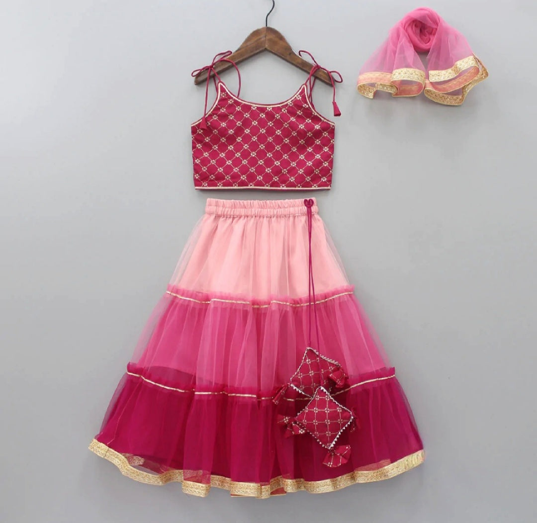 Ombre 3 Tiered Sharara with Sequence Top & Dupatta (Kids)