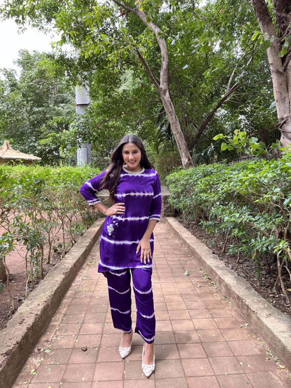 Purple Tie-Dye Set with Dhoti Pants